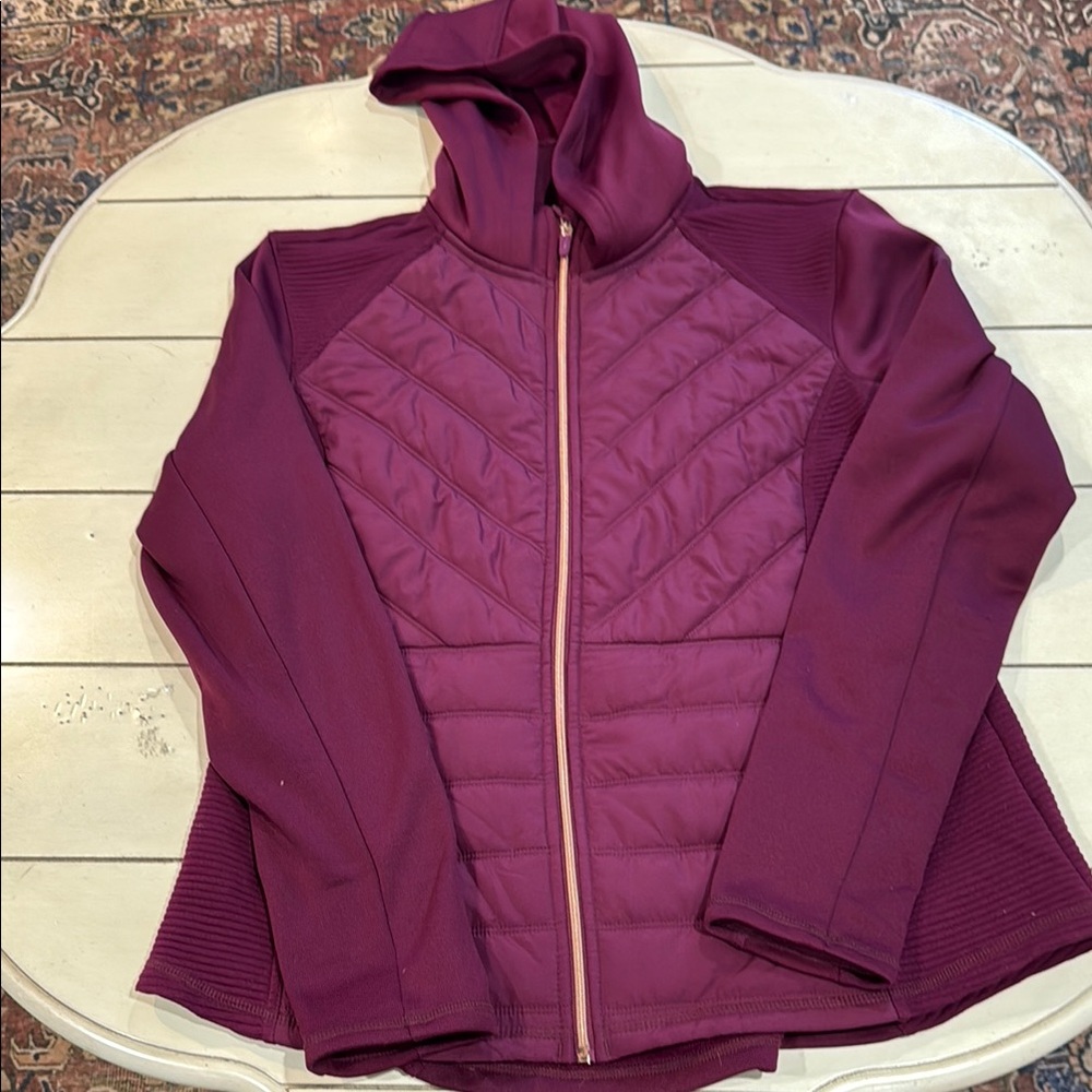 Fila Purple/maroonish Jacket with High Collar, hood and Quilted Design